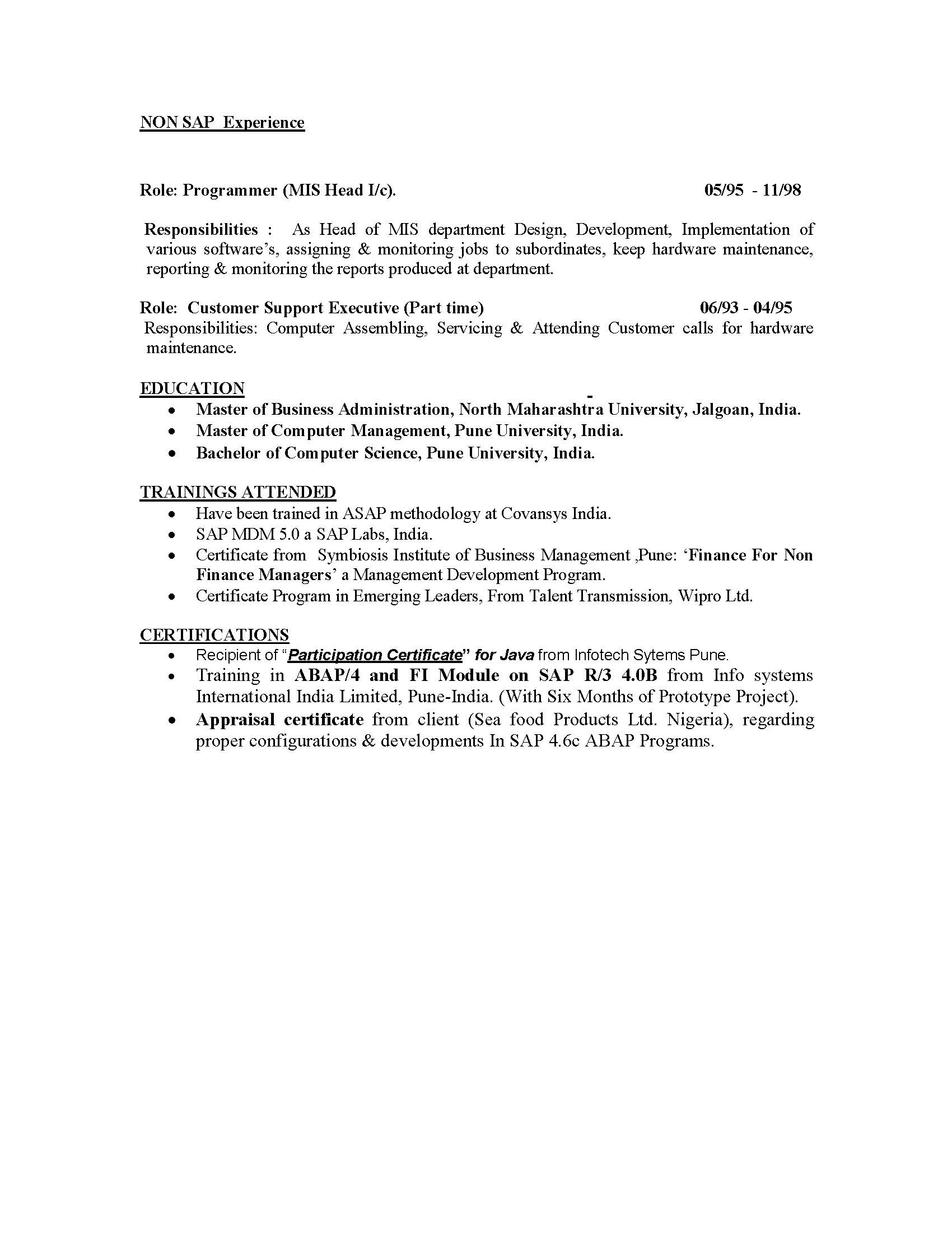 Sap ehs consultant resume